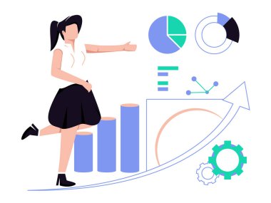 Kadının yanında bir iş çizelgesi var. iş büyümesi illüstrasyon vektörü