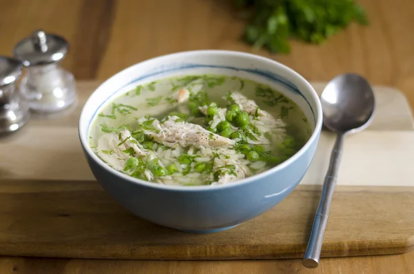 Chicken and pea broth — Stock Photo, Image