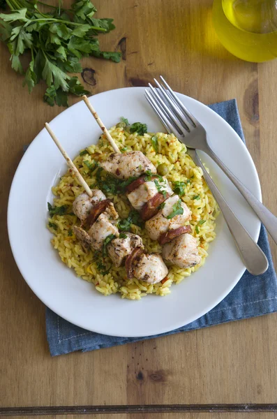 Kebabs with rice — Stock Photo, Image