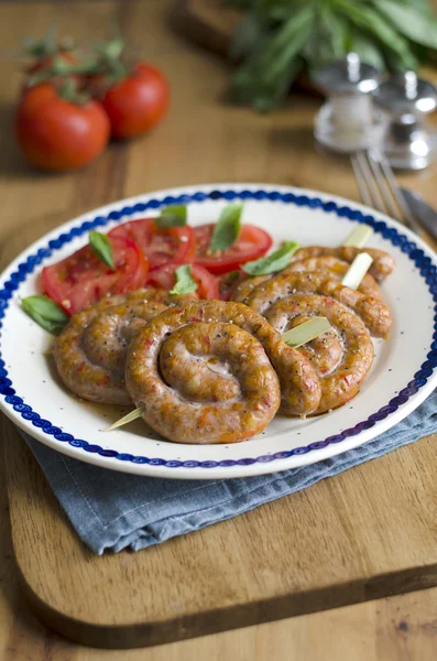 Putas de salchicha con tomates — Foto de Stock