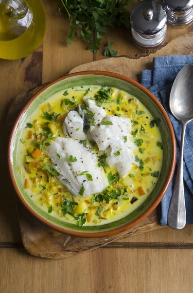 Haddock chowder med grönsaker — Stockfoto