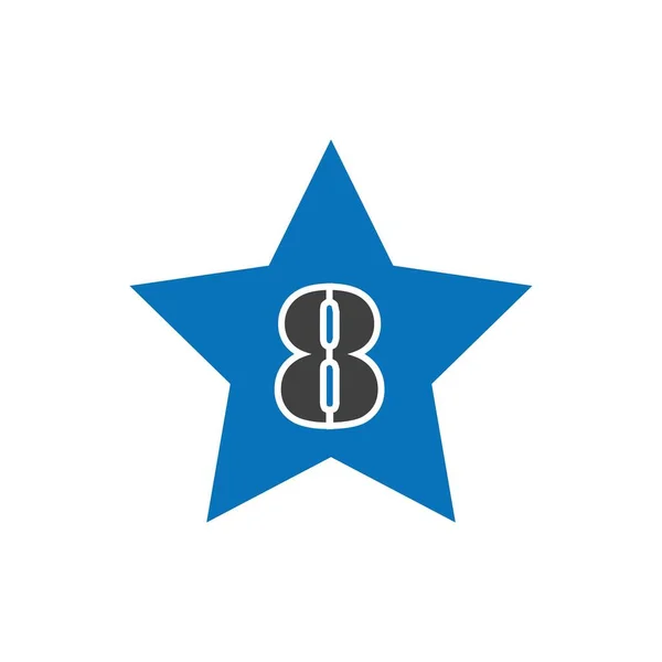 Número Estrella Logotipo Plantilla Ilustración Diseño — Vector de stock