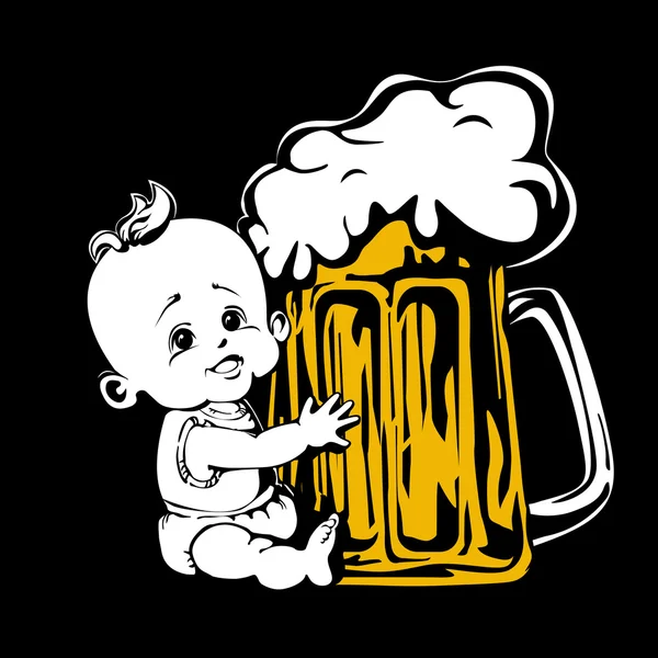 Baby & bier op de zwarte achtergrond — Stockvector