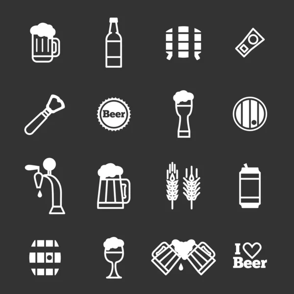 Icone di birra su sfondo nero — Vettoriale Stock
