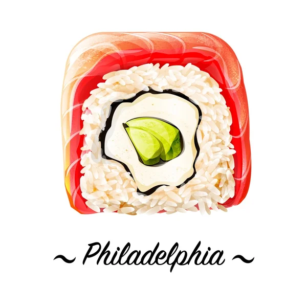 Filadelfia Maki-zushi sushi roll. Cocina japonesa, icono de la comida tradicional. Pixel ilustración aislada perfecta — Foto de Stock