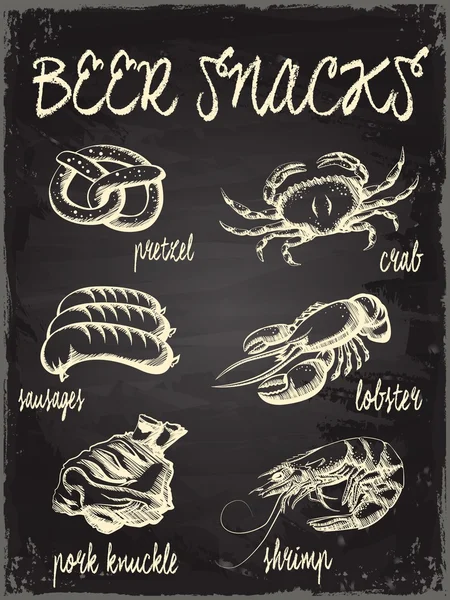 Hand drawn illustration. Beer and snacks set. Vintage. Sketch. — Stockfoto