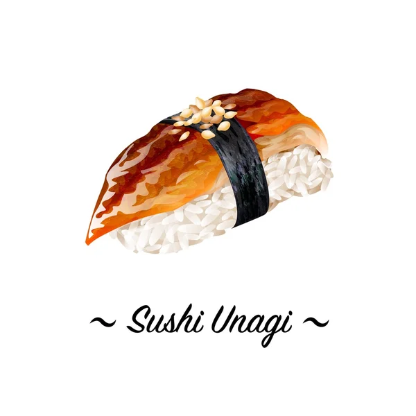 Cucina giapponese, Illustrazione di deliziosi Unagi Nigiri o Sushi di anguilla affumicata con salsa . — Foto Stock