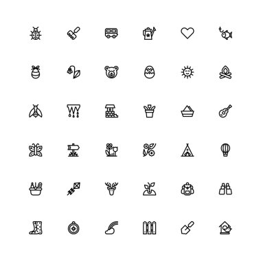 Yaz siyah çizgi Icons set.