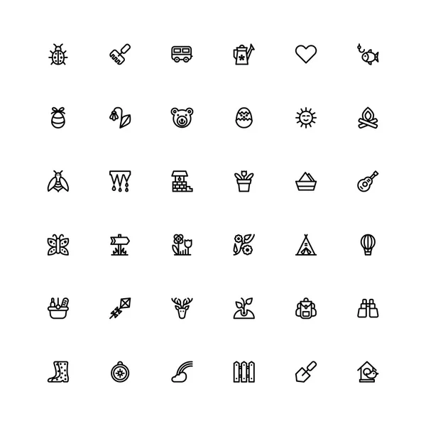 Yaz siyah çizgi Icons set.