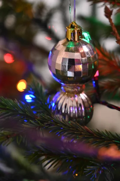Noel Ağacında Asılı Güzel Bir Oyuncak Yakın Plan Yumuşak Bir — Stok fotoğraf