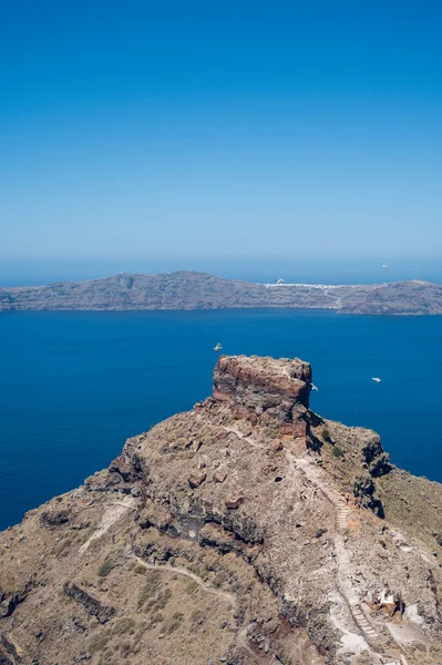 Skaros Rock Santorini Eiland Zicht Egeïsche Zee Caldera Landschappelijk Landschap — Stockfoto