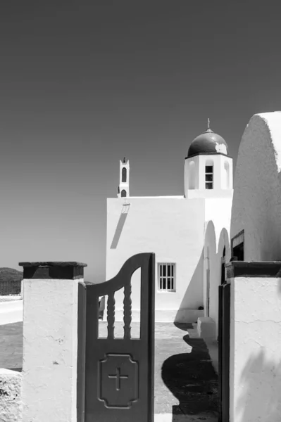 Pequeña Puerta Madera Iglesia Ortodoxa Griega Tradicional Isla Santorini Puerta — Foto de Stock