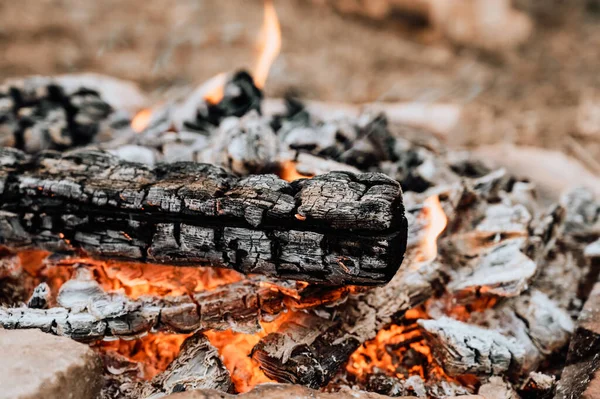 Κάψιμο Ξύλου Και Κάρβουνου Στη Σχάρα Προετοιμασία Για Μπάρμπεκιου — Φωτογραφία Αρχείου