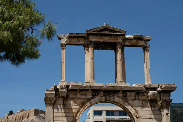 Arco Adriano Puerta Adriano Arco Triunfal Romano Atenas Grecia Monumento —  Fotos de Stock