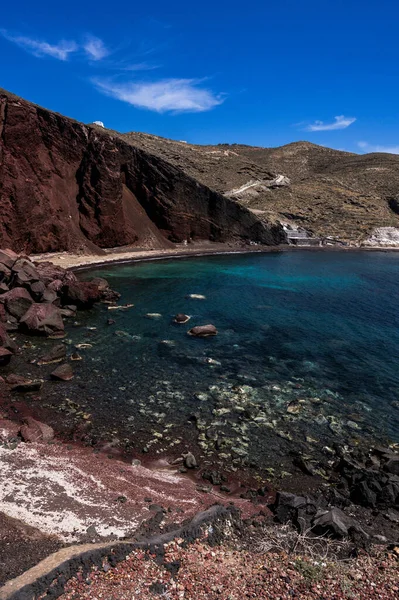 Szcenikus Táj Vörös Homokos Strand Közelében Akrotiri Falu Santorini Sziget — Stock Fotó