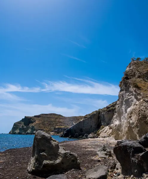 Scenic Landschap Van Wit Zandstrand Buurt Van Akrotiri Dorp Santorini — Stockfoto