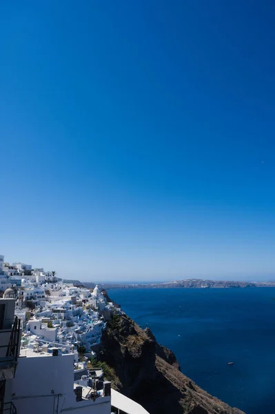 Malowniczy Pejzaż Thiry Miasto Wzgórzu Biała Architektura Wyspa Santorini Grecja — Zdjęcie stockowe