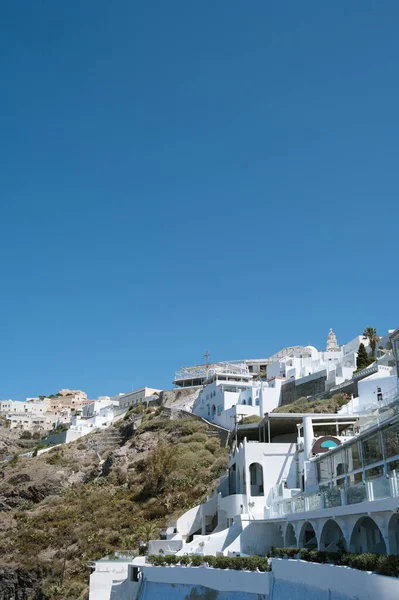 Paisaje Urbano Escénico Thira Ciudad Colina Arquitectura Blanca Isla Santorini —  Fotos de Stock