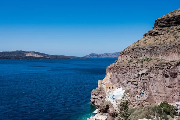 Top Uitzicht Egeïsche Zee Caldera Oude Haven Van Thira Santorini — Stockfoto