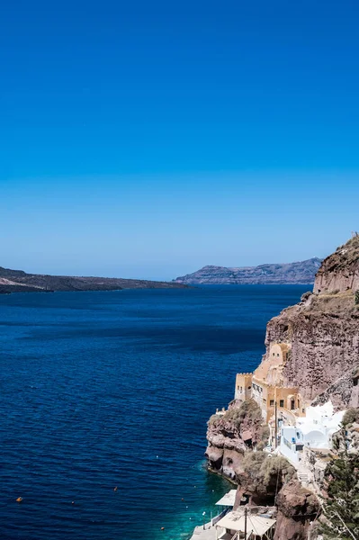 Oude Haven Van Thira Santorini Eiland Oude Gebouwen Rots — Stockfoto
