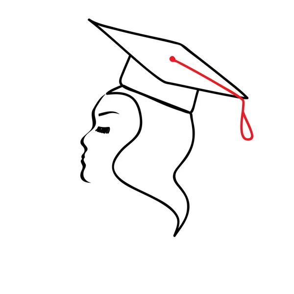 Silueta de una estudiante con gorra de estudiante . — Vector de stock