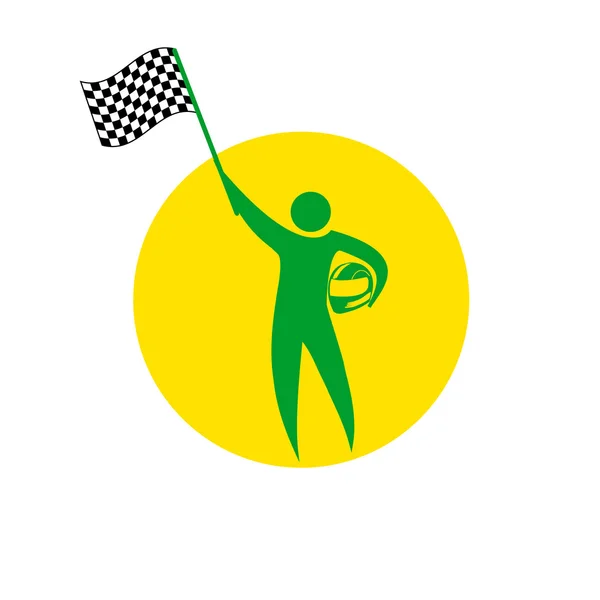 Le pilote de Formule 1, avec le drapeau de la victoire à la main. Gagnant du Grand Prix . — Image vectorielle