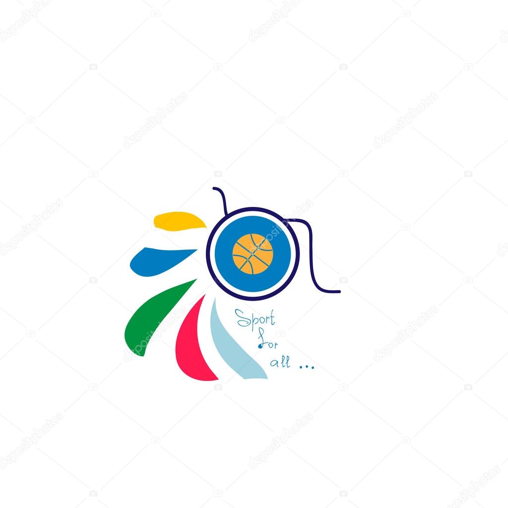 Logo sport for all. A wheelchair with a flower. Vector illustration