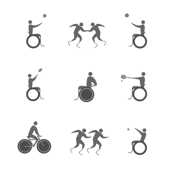 Um conjunto de ícones com atletas com deficiência — Vetor de Stock