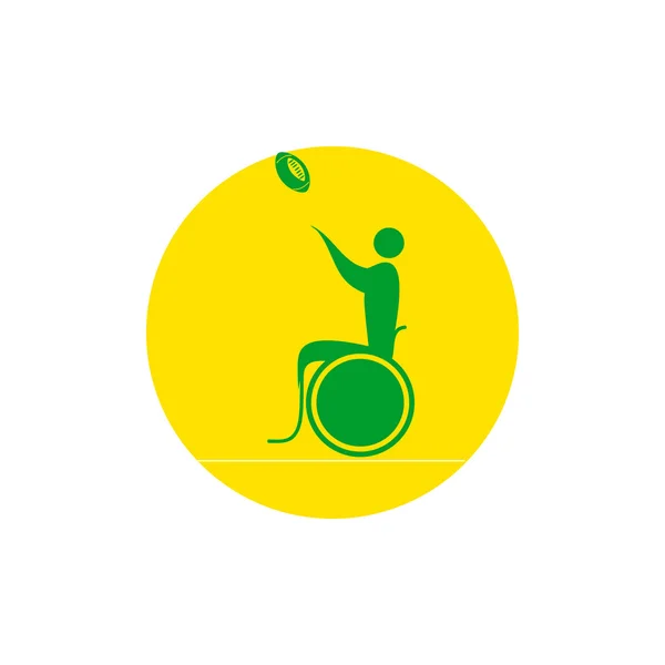 Une personne handicapée dans un fauteuil roulant jouant au rugby . — Image vectorielle