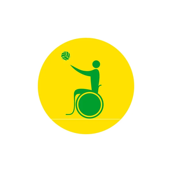 Une personne handicapée dans un fauteuil roulant jouant au handball — Image vectorielle