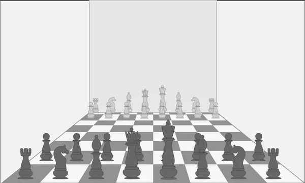 De gros morceaux d'échecs dans une pièce vide. Vecteur — Image vectorielle