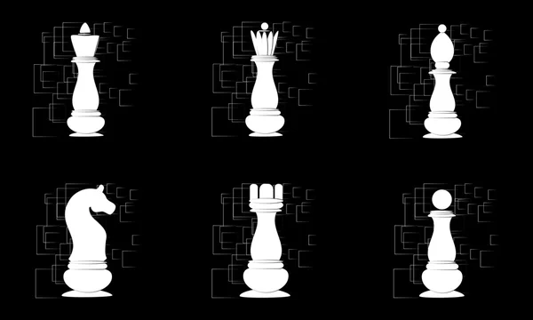Vita schackpjäser på svart abstrakt bakgrund. Vektor — Stock vektor