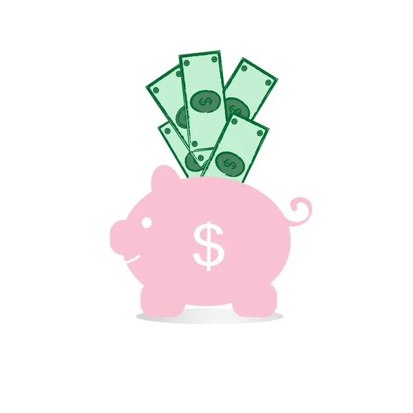 Dolar and pink piggy bank on a white background — Stock Vector