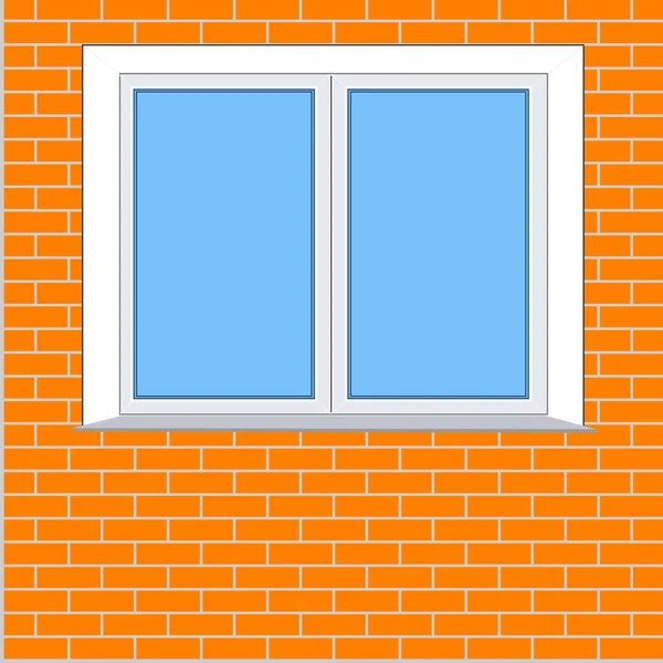 Kunststofffenster auf dem Hintergrund einer Ziegelwand — Stockvektor