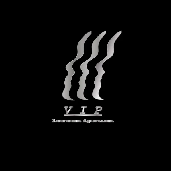 VIP λογότυπο, ασημένια σημαντικό πρόσωπο σε μαύρο φόντο — Διανυσματικό Αρχείο
