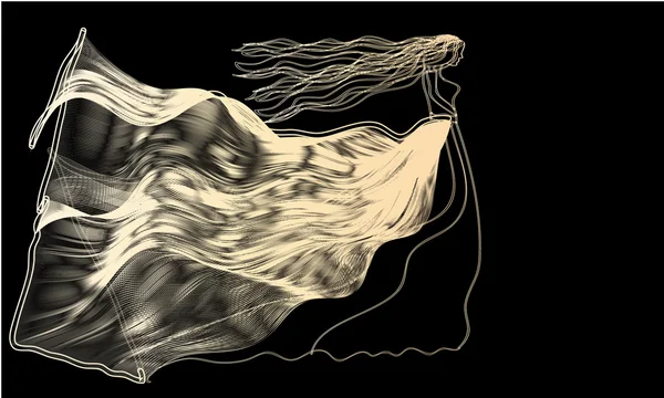 Fille dans la robe de vagues abstraites sur un fond noir — Image vectorielle