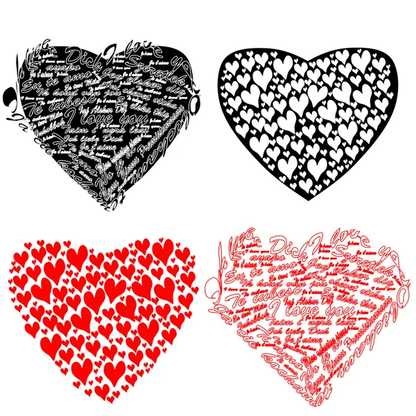 Černé a červené srdce s srdce a slova miluji tě — Stockový vektor