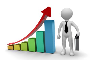 İş adamı ile çubuk grafik yukarı ok