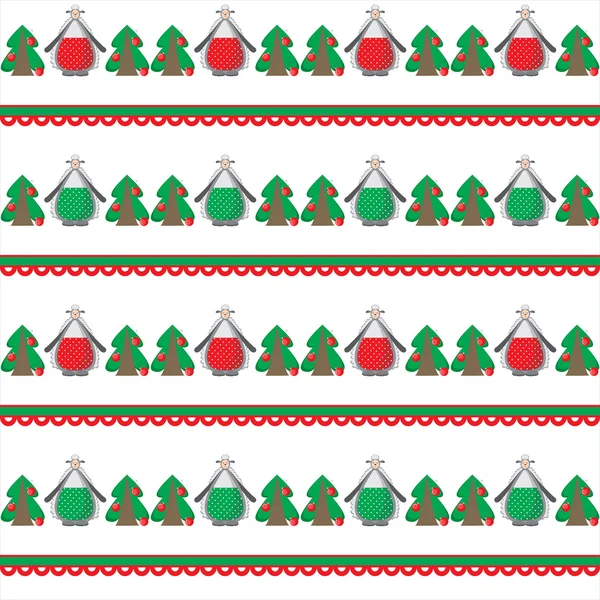 Jul bakgrund, dans roliga får med träd — Stock vektor