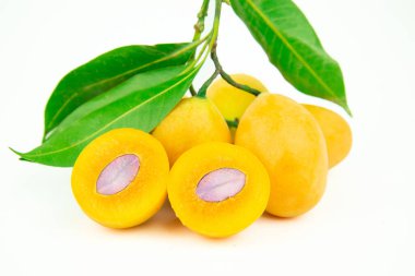 Beyaz arka planda bir demet Marian Plum veya Plum Mango. Beyaz arka planda meyveler izole edilmiş. Tayland meyvesi. Tatlı, lezzetli, lezzetli.