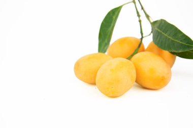 Beyaz arka planda bir demet Marian Plum veya Plum Mango. Beyaz arka planda meyveler izole edilmiş. Tayland meyvesi. Tatlı, lezzetli, lezzetli.