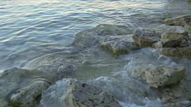 Små vågor slå rock shore — Stockvideo