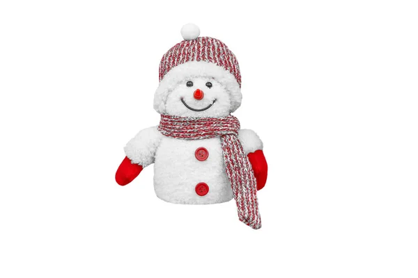 Boneco Neve Natal Chapéu Lenço Isolado Fundo Branco Símbolo Ano — Fotografia de Stock