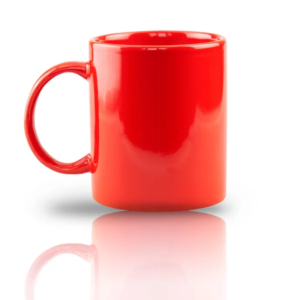 Red Mug Isolated White Background Reflection Shadow Bright Dishes New Stock Picture