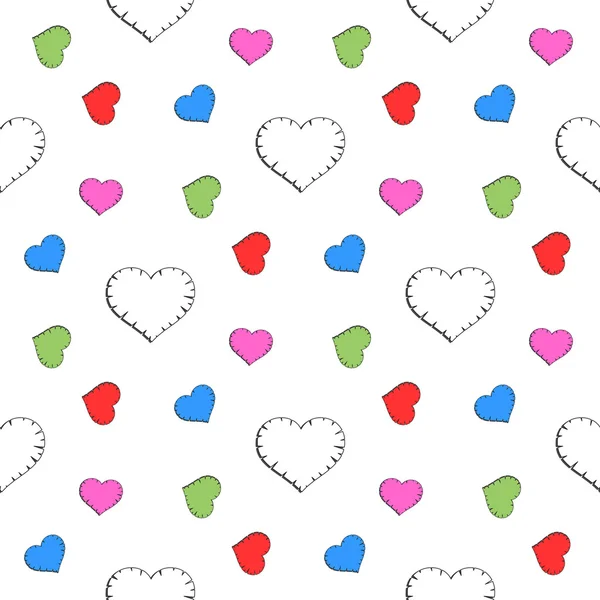 Patrón sin costuras de corazones de dibujos animados de colores — Vector de stock