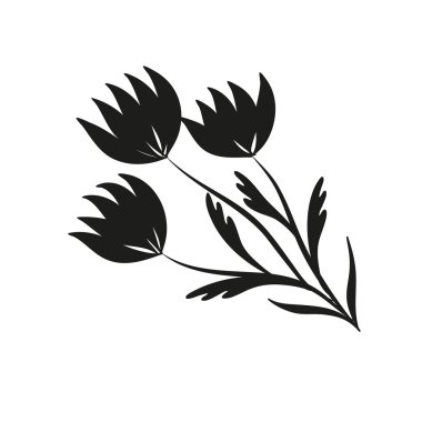 Siluet çiçek ve çim. Beyaz üzerine siyah