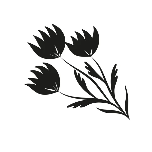 Flores de silueta y hierba. Negro sobre blanco — Vector de stock