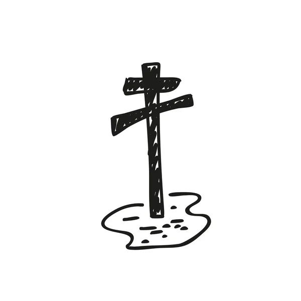 Túmulo com uma cruz. Estilo doodle —  Vetores de Stock