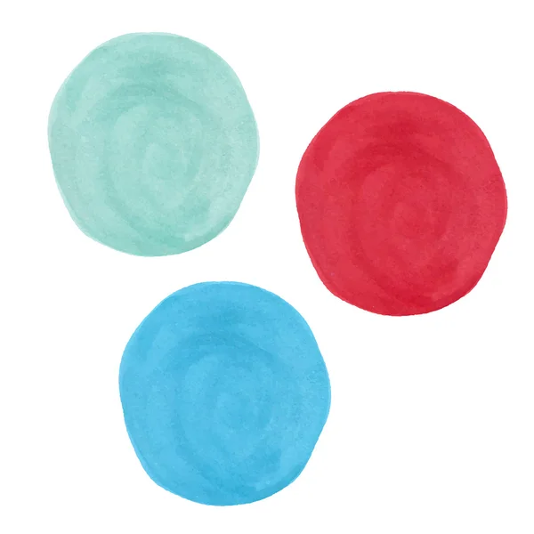 Gekleurde vlekken van aquarel verf - rood, turquoise en blauw — Stockvector