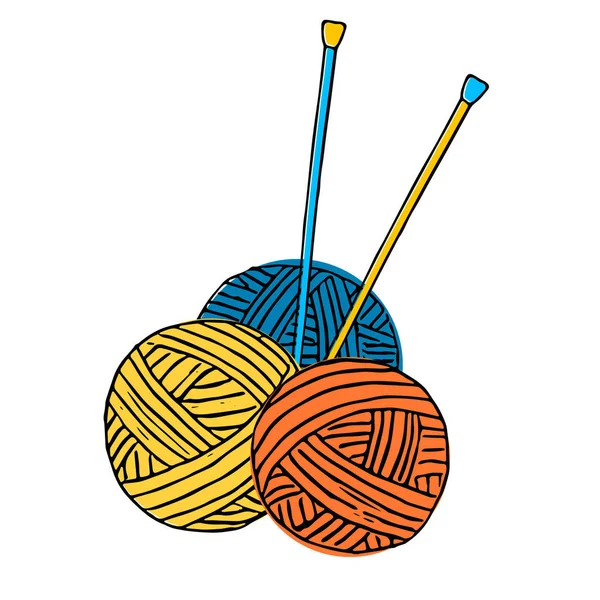 Trois Écheveaux Ronds Fils Laine Aiguilles Tricoter Illustration Vectorielle Colorée — Image vectorielle